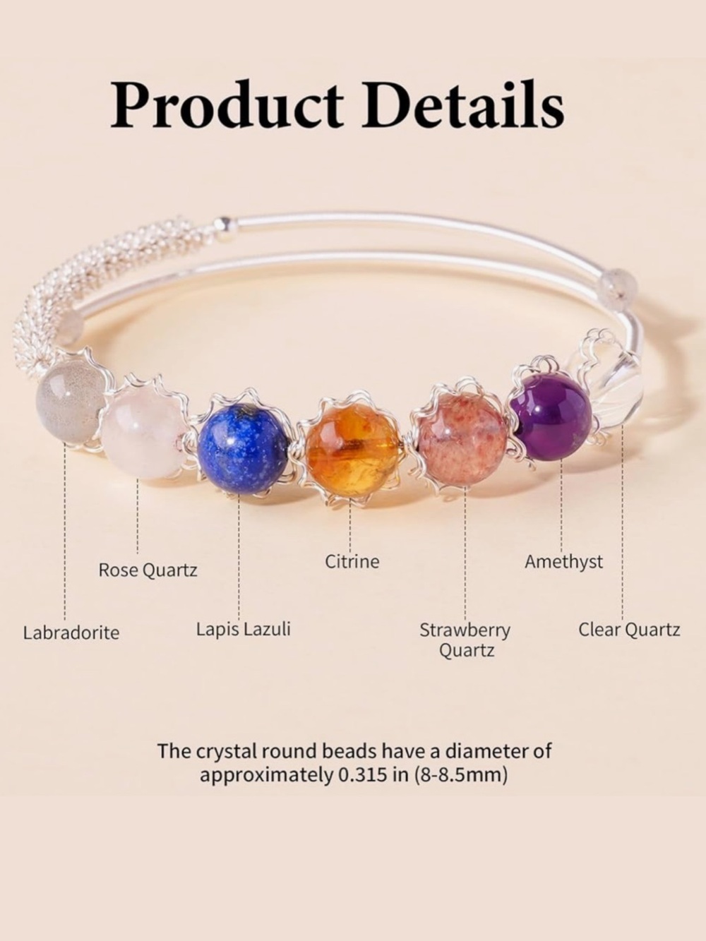 🆕New Multi-Gemstone Silver Bracelet-Adjustable - Picture 3 of 6